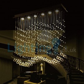 Modern Contemporary Chandelier Flush mount LED Pendant Fixture Crystal Rain Drop Light for High Ceiling Living Room Hotel Hallway Foyer Entry Way Romantic Wedding Building