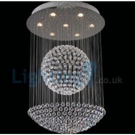 Modern Contemporary Chandelier Flush mount LED Pendant Fixture Crystal Rain Drop Light for High Ceiling Living Room Hotel Hallway Foyer Entry Way Romantic Wedding Building