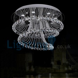 Modern Contemporary Chandelier Flush mount LED Pendant Fixture Crystal Rain Drop Light for High Ceiling Living Room Hotel Hallway Foyer Entry Way Romantic Wedding Building