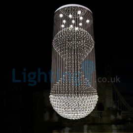 Modern Contemporary Chandelier Flush mount LED Pendant Fixture Crystal Rain Drop Light for High Ceiling Living Room Hotel Hallway Foyer Entry Way Romantic Wedding Building