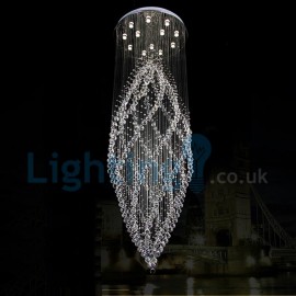 Modern Contemporary Chandelier Flush mount LED Pendant Fixture Crystal Rain Drop Light for High Ceiling Living Room Hotel Hallway Foyer Entry Way Romantic Wedding Building