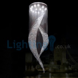 Modern Contemporary Chandelier Flush mount LED Pendant Fixture Crystal Rain Drop Light for High Ceiling Living Room Hotel Hallway Foyer Entry Way Romantic Wedding Building