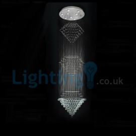 Modern Contemporary Chandelier Flush mount LED Pendant Fixture Crystal Rain Drop Light for High Ceiling Living Room Hotel Hallway Foyer Entry Way Romantic Wedding Building