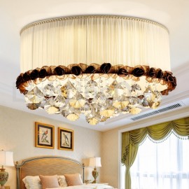 Contemporary/Modern 50CM Round Flush Mount Crystal Ceiling Lights Fabric Shade  Dining Room Bedroom Living Room