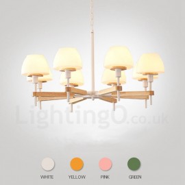 6-Light / 8-Light Multi Colours Macaron Wood Pendant Light with Glass Shades Chandeliers Nordic Style for Living Room, Bedroom, 