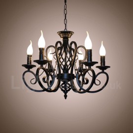 6 Light Rustic Retro Vintage Black White Pendant Candle Chandelier Special for Office, Showroom, Living Room, Dinning Room