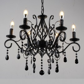 6 Light Crystal Rustic Retro Vintage Black White Blue Pendant Candle Chandelier Special for Office, Showroom, Living Room, Dinni