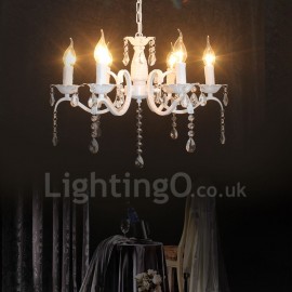 6 Light Crystal Rustic Retro Vintage White Pendant Candle Chandelier Special for Office, Showroom, Living Room, Dinning Room