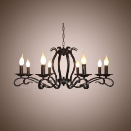 8 Light Rustic Retro Vintage Black Pendant Candle Chandelier Special for Office, Showroom, Living Room, Dinning Room