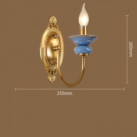 100% Pure Brass Luxurious Rustic Retro Vintage Brass Ceramics 1 Light Candle Wall Light Special for Hotel, Office, Showroom, Living Room, Dinning Room