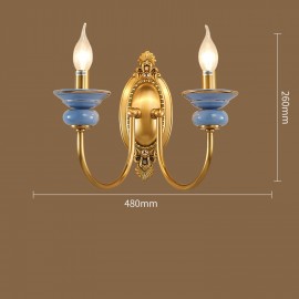 100% Pure Brass Luxurious Rustic Retro Vintage Brass Ceramics 2 Light Candle Wall Light Special for Hotel, Office, Showroom, Living Room, Dinning Room