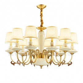100% Pure Brass Luxurious Rustic Retro Vintage Brass Ceramics Pendant Candle Chandelier with Fabric Shades Special for Hotel, Of