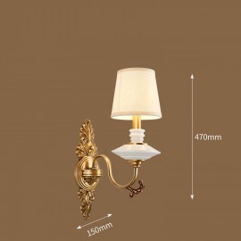 100% Pure Brass Luxurious Rustic Retro Vintage Brass Ceramics 1 Light Candle Wall Light with Fabric Shade Special for Hotel, Off