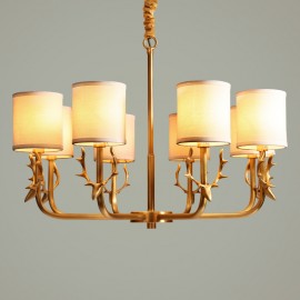 Pure Brass Luxurious Rustic Retro Vintage Brass Pendant Candle Chandelier with Fabric Shades Special for Hotel, Office, Showroom