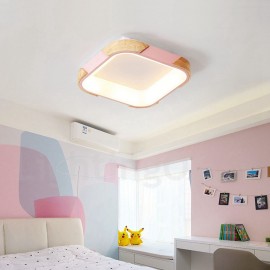 Dimmable Multi Colours Square Wood Ceiling Light with Acrylic Shade LED ...