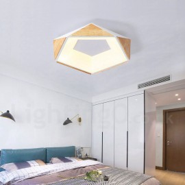 Dimmable Multi Colours Pentagon Wood Ceiling Light with Acrylic Shade LED Ceiling Lamp Nordic Style for Living Room, Bedroom, Bedroom