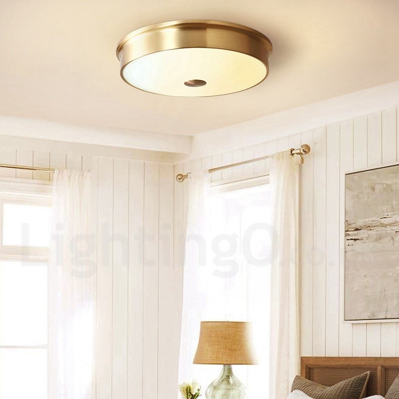 100 Pure Brass Modern Contemporary Simple Rustic Retro Vintage Flush Mount Ceiling Light With Glass Shade Special For Hotel Office Showroom