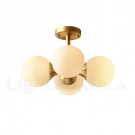 4 Light Pure Brass Modern / Contemporary Simple Rustic Retro Vintage Flush Mount Ceiling Light with Glass Shades Special for Hot