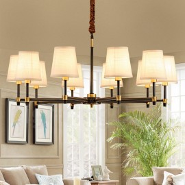 Pure Brass Large Luxurious Rustic Retro Vintage Brass Pendant Chandelier with Fabric Shades Special for Hotel, Office, Showroom,