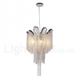 Aluminum Stream Tassel Chandelier E12/E14 Designer Pendant Light Silver Colour for Showroom Living Room Spiral Staircase