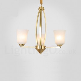 3 Light Pure Brass Large Luxurious Rustic Retro Vintage Brass Pendant Chandelier with Glass Shades Special for Hotel, Office, Showroom, Living Room, Dinning Room, Bedroom