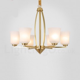 6 Light Pure Brass Large Luxurious Rustic Retro Vintage Brass Pendant Chandelier with Glass Shades Special for Hotel, Office, Sh