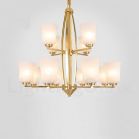 12 Light Pure Brass Large Luxurious Rustic Retro Vintage Brass Pendant Chandelier with Glass Shades Special for Hotel, Office, S