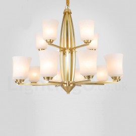 15 Light Pure Brass Large Luxurious Rustic Retro Vintage Brass Pendant Chandelier with Glass Shades Special for Hotel, Office, S