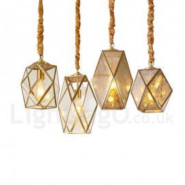 Pure Brass Rustic / Lodge Nordic Style Pendant Light with Glass Shade for Living Room, Study, Kitchen, Bedroom, Dining Room, Bar