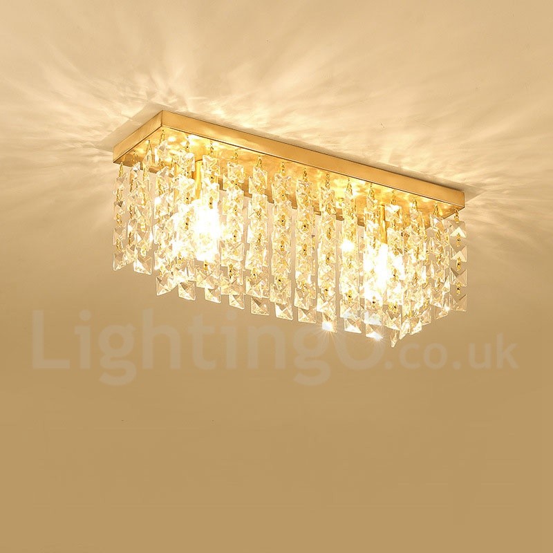 Pure Brass Led Rustic Lodge Nordic Style Flush Mount Crystal Ceiling Lights For Bathroom Living Room Study Kitchen Bedroom Dining Room Bar