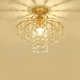 Pure Brass LED Rustic / Lodge Nordic Style Flush Mount Crystal Ceiling Lights for Bathroom, Living Room, Study, Kitchen, Bedroom, Dining Room, Bar, Corridor, Cloakroom, Corridor, Balcony