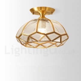 Pure Brass LED Rustic / Lodge Nordic Style Flush Mount Ceiling Light with Glass Shade for Bathroom, Living Room, Study, Kitchen,