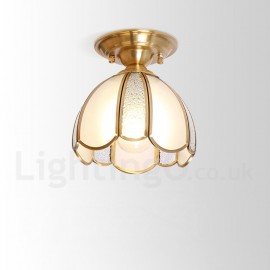 Pure Brass LED Rustic / Lodge Nordic Style Flush Mount Ceiling Light with Glass Shade for Bathroom, Living Room, Study, Kitchen, Bedroom, Dining Room, Bar, Corridor, Cloakroom, Corridor, Balcony