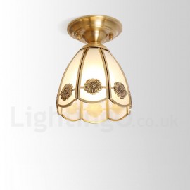 Pure Brass LED Rustic / Lodge Nordic Style Flush Mount Ceiling Light with Glass Shade for Bathroom, Living Room, Study, Kitchen,