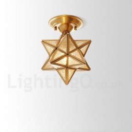 Pure Brass LED Rustic / Lodge Nordic Style Flush Mount Ceiling Light with Glass Shade for Bathroom, Living Room, Study, Kitchen, Bedroom, Dining Room, Bar, Corridor, Cloakroom, Corridor, Balcony