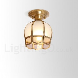 Pure Brass LED Rustic / Lodge Nordic Style Flush Mount Ceiling Light with Glass Shade for Bathroom, Living Room, Study, Kitchen, Bedroom, Dining Room, Bar, Corridor, Cloakroom, Corridor, Balcony