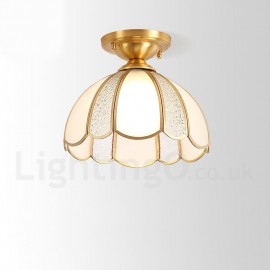 Pure Brass LED Rustic / Lodge Nordic Style Flush Mount Ceiling Light with Glass Shade for Bathroom, Living Room, Study, Kitchen, Bedroom, Dining Room, Bar, Corridor, Cloakroom, Corridor, Balcony