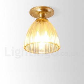 Pure Brass LED Rustic / Lodge Nordic Style Flush Mount Ceiling Light with Glass Shade for Bathroom, Living Room, Study, Kitchen,