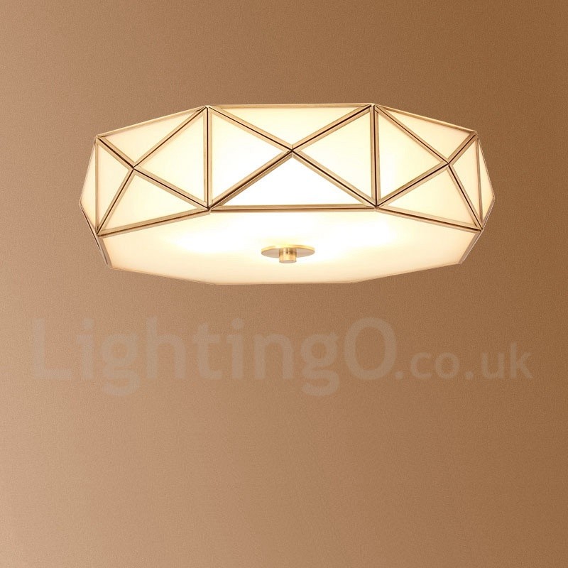 Pure Brass Led Rustic Lodge Nordic Style Flush Mount Ceiling Light With Glass Shade For Bathroom Living Room Study Kitchen Bedroom Dining Bar Corridor Cloakroom Balcony Lightingo Co Uk - Glass Flush Mount Ceiling Light Uk