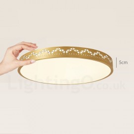 Round Pure Brass LED Modern / Contemporary Nordic Style Flush Mount Ceiling Light with Acrylic Shade for Bathroom, Living Room, 