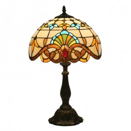 Hot sale 12 inch European Retro Stained Glass Table Lamp Baroque Lamp Shade Living Room Dinning Room Bedroom Study Bar Cafes 1 Lamp