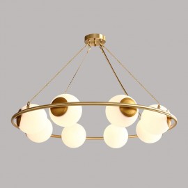 Pure Brass Bean Style Rustic / Lodge Round Chandelier with White Shades for Living Room,Dining Room,Bed Room