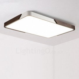 Retro Walnut Colour Wood Ultra-Thin Rectangle Dimmable LED Flush Mount Ceiling Lights with Acrylic Shade for Bathroom, Living Ro