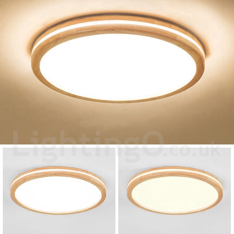 Dimmable Round Wooden Led With Lens, Wooden Ceiling Light Shades Uk