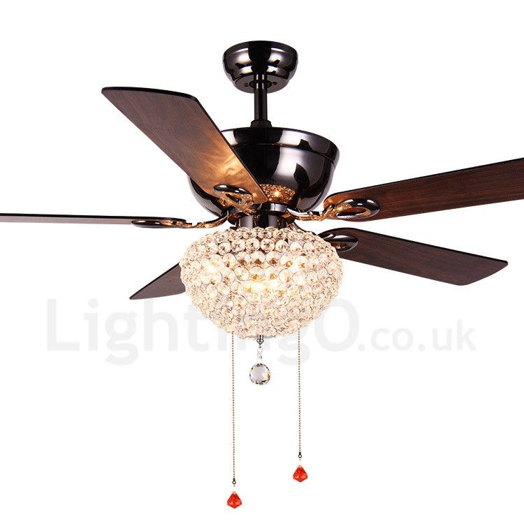 132cm 52 American Style Wood Retro Remote Control Ceiling Fan Light With Crystal Shade Mute Pure Copper Motor Lightingo Co Uk - Crystal Ceiling Fan Light Shade