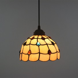 Diameter 20cm (8 inch) Handmade Rustic Retro Tiffany Pendant Light Colorful Pattern Glass Shade Bedroom Living Room Light