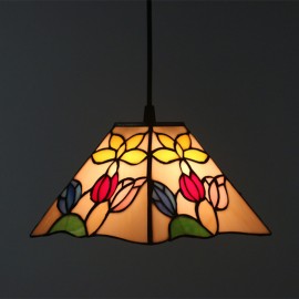 28cm (11 inch) Handmade Rustic Retro Tiffany Pendant Light Colorful Pattern Glass Shade Bedroom Living Room Light