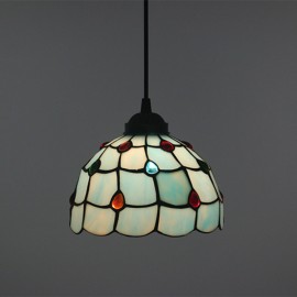 20cm (8 inch) Handmade Rustic Retro Tiffany Pendant Light Colorful Pattern Glass Shade Bedroom Living Room Light