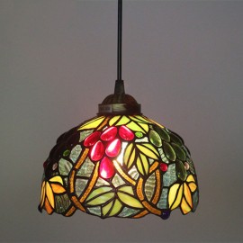 Grape 20cm (8 inch) Handmade Rustic Retro Tiffany Pendant Light Colorful Pattern Glass Shade Bedroom Living Room Light