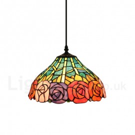 30cm (12 inch) Handmade Rustic Retro Tiffany Pendant Light Colorful Pattern Glass Shade Bedroom Living Room Light